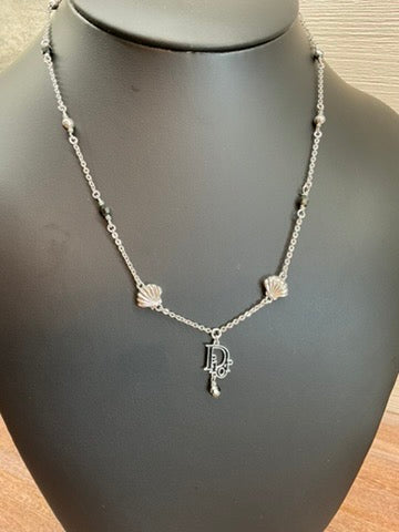 Dior Necklace - Shells Crystals & Trotter Drop Charm Silver