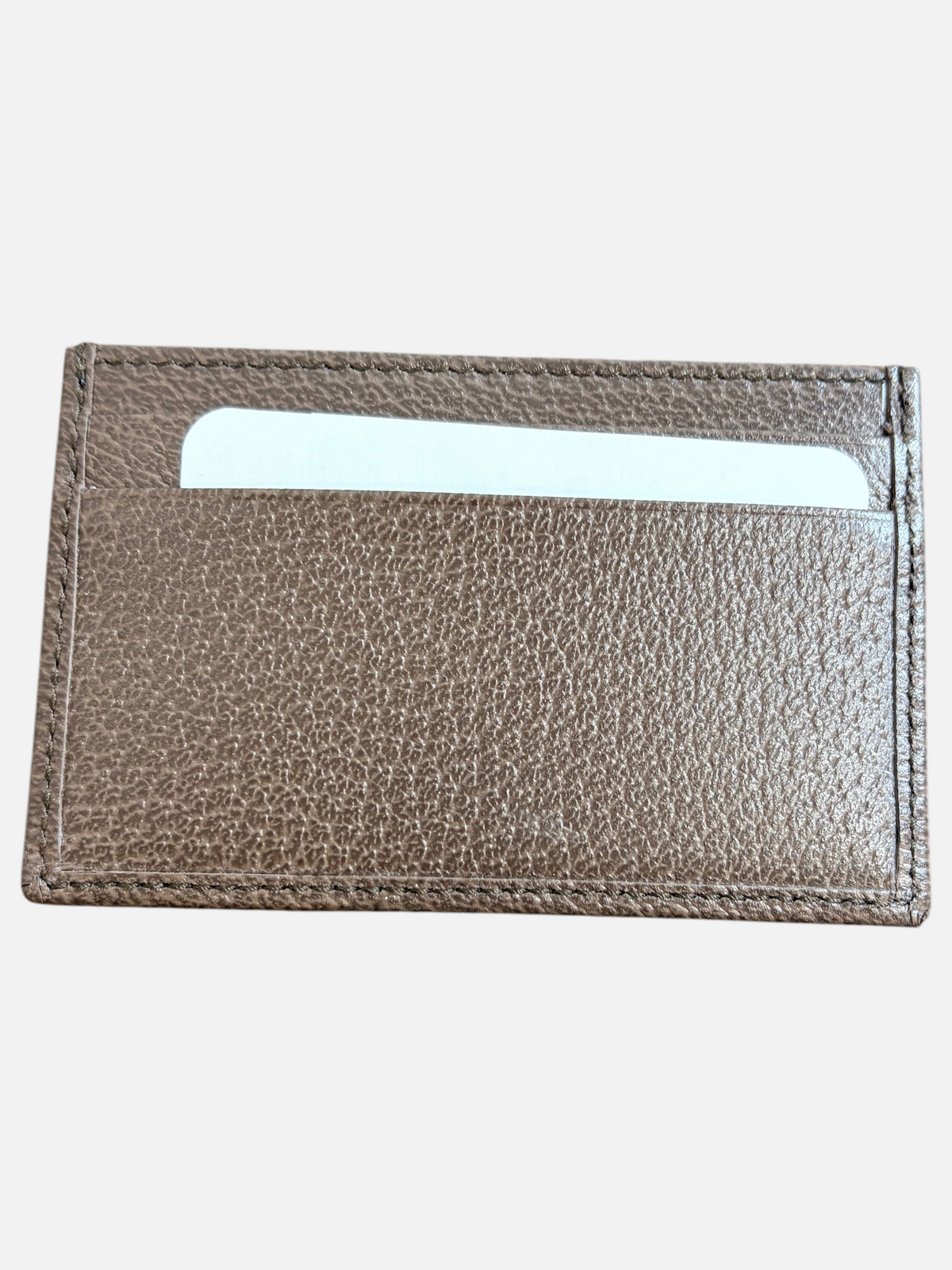CURATED by Kira Gucci GG monogram cardholder in brown, green, and yellow camouflage coated canvas with card slots.