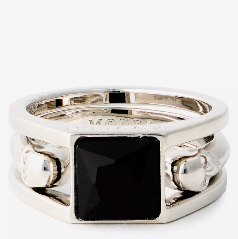7396 - Alexander McQueen Alex Twin Skull Signet Ring - Size 21 - New