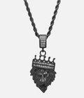 CURATED by Kira black stainless steel rope chain necklace featuring a lion head pendant with a diamond-studded crown