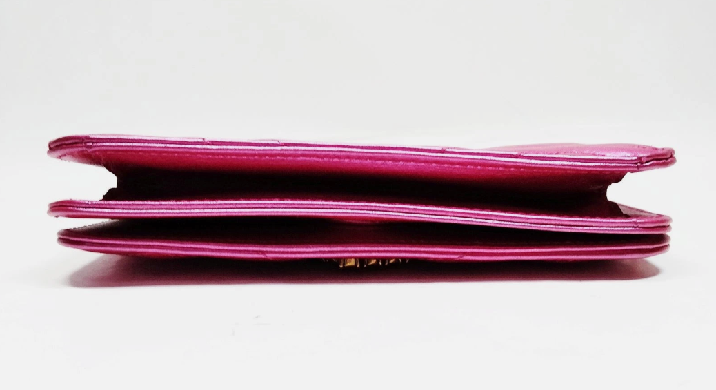 Gucci Marmont Wallet on Chain - Metallic Pink with Red Crystal GG Heart