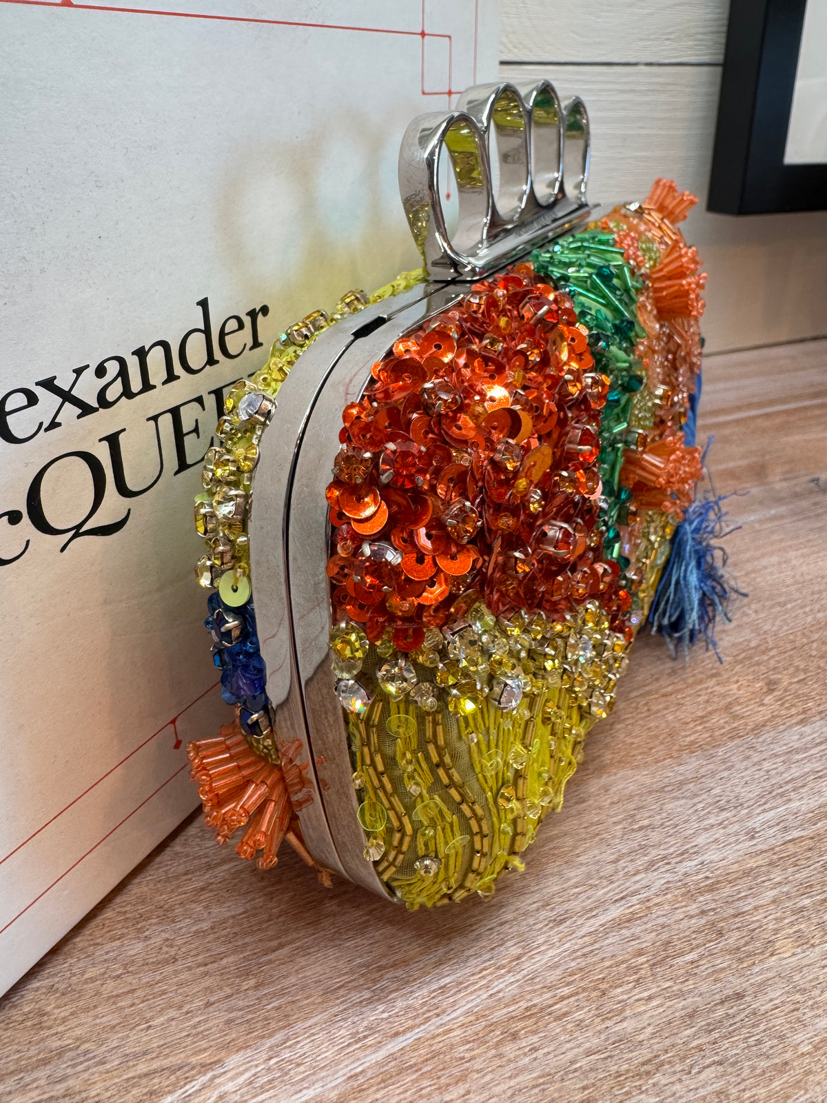 6133 - Alexander McQueen Four Ring Patchwork Sequins Box Clutch Bag - Retail $4590