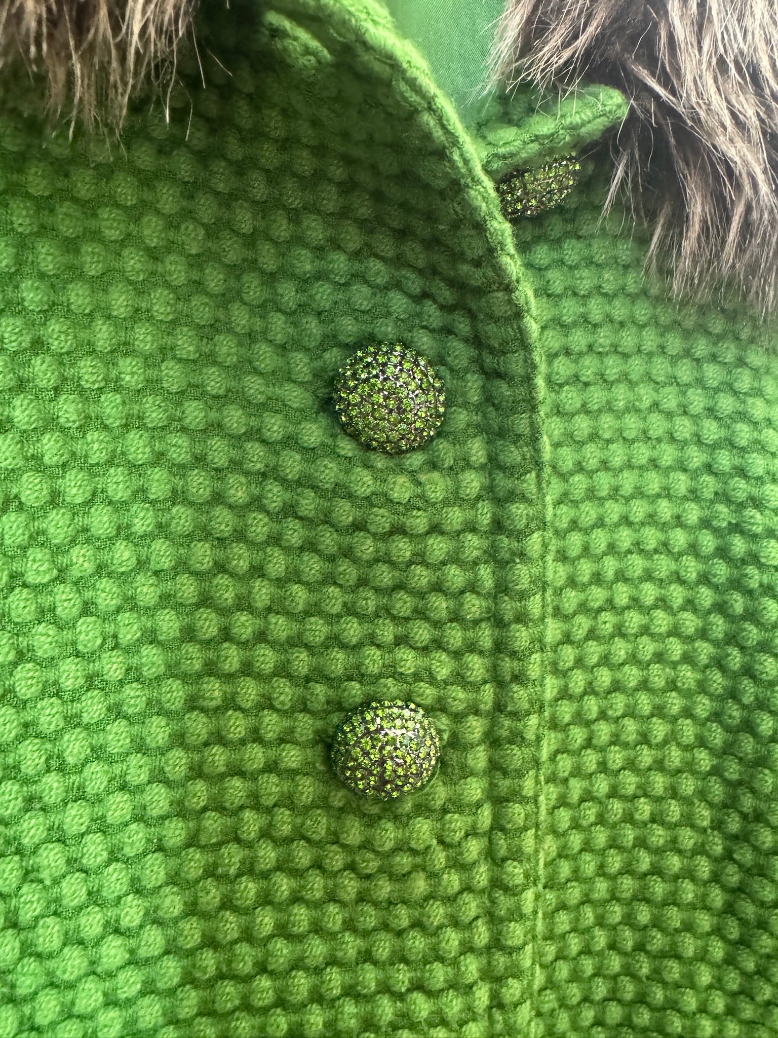 Juicy Couture Green Boucle Fur Collar Jacket - Y2K - Size M