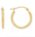 Macy's Polished Ribbed Textured Extra Small Hoop Earrings in 10k Gold, 15mm NIB