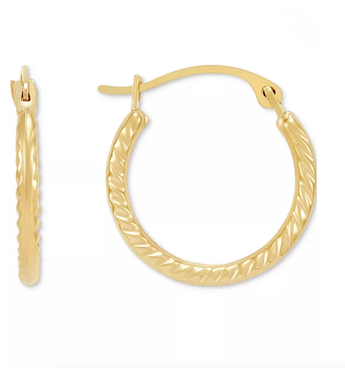 Macy's Polished Ribbed Textured Extra Small Hoop Earrings in 10k Gold, 15mm NIB