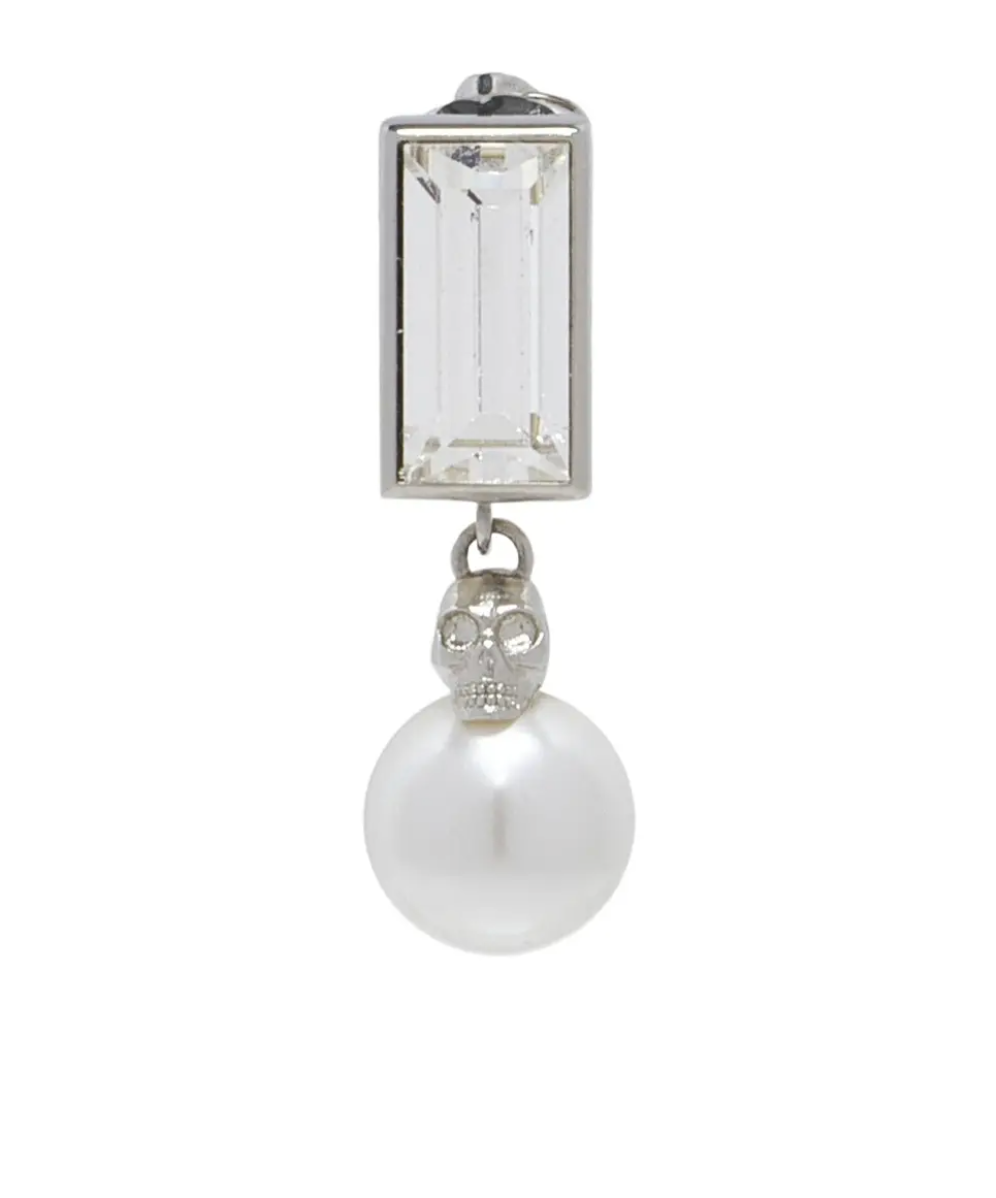 7378 - Alexander McQueen Skull Embellished Earrings with crystal and pearl - New