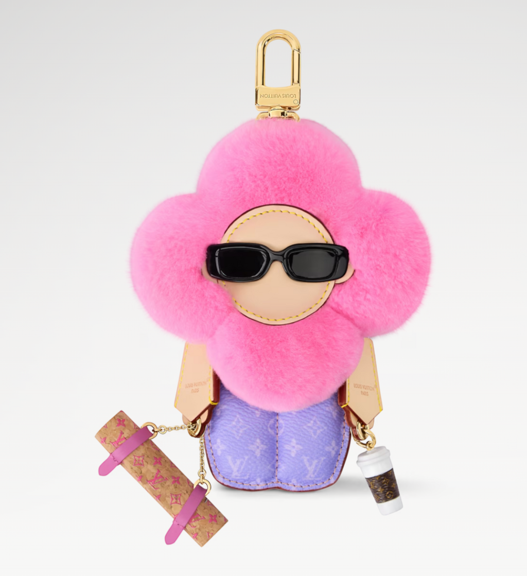 CURATED by Kira Louis Vuitton Vivienne Fashionista yoga bag charm in pink mink fur and Monogram canvas with gold hardware