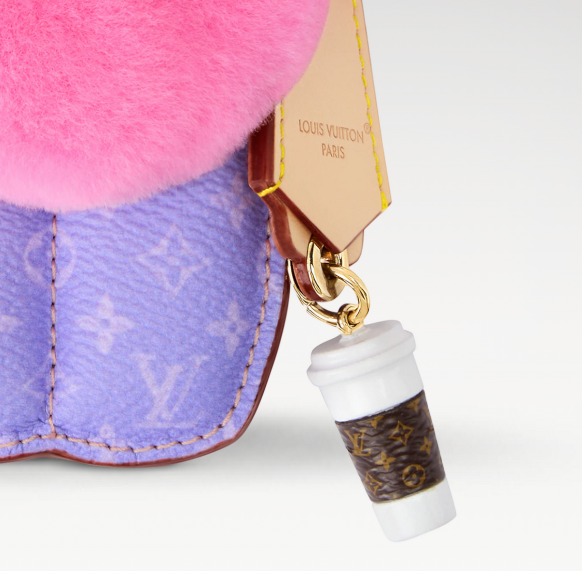 CURATED by Kira Louis Vuitton Vivienne Fashionista Yoga bag charm featuring pink mink fur and Monogram canvas