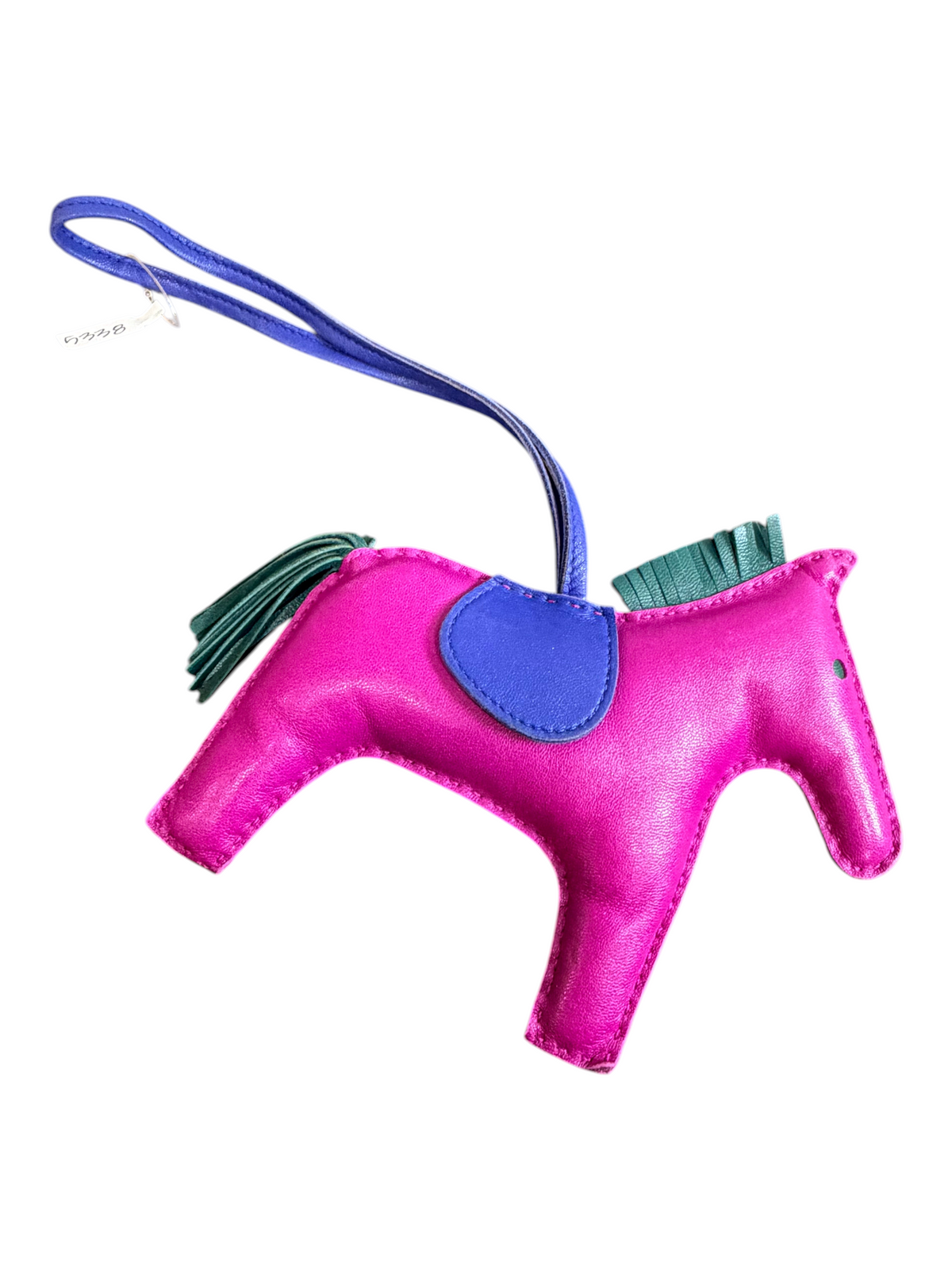 CURATED by Kira HERMES Rodeo GM bag charm in Rose Purple, Blue Electric, and Malachite lambskin leather