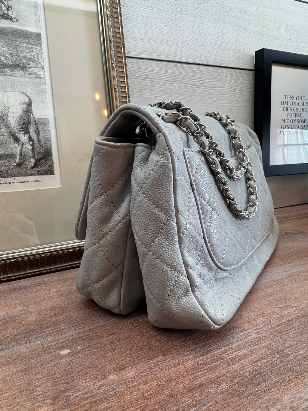 Chanel Single Flap Accordion - Light Gray with Silver Hardware