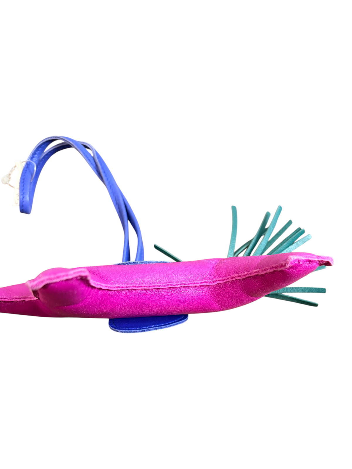 CURATED by Kira HERMES Rodeo GM bag charm in Rose Purple lambskin with Blue Electric accents and Malachite tail