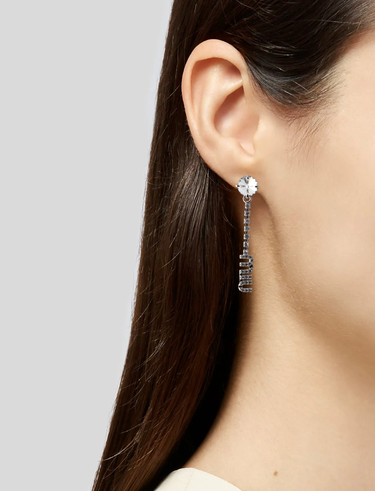 7237 - Miu Miu Crystal Logo Drop Earrings