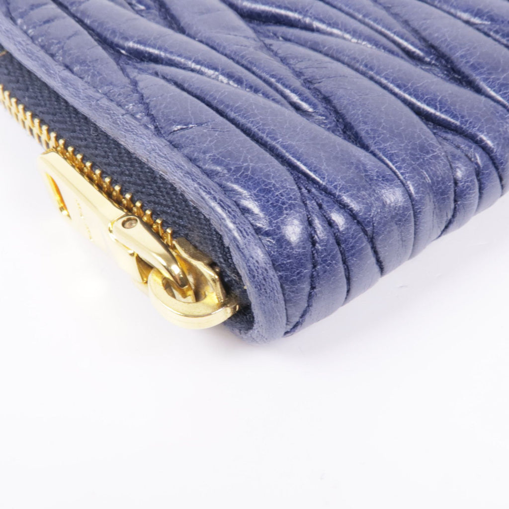 MIU MIU Card Case Crinkled Calfskin Blue