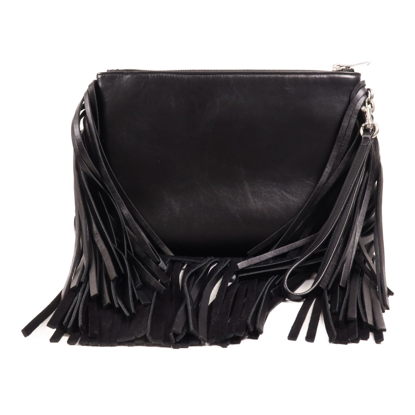 6940 - Saint Laurent Side Fringe Clutch With Strap Black