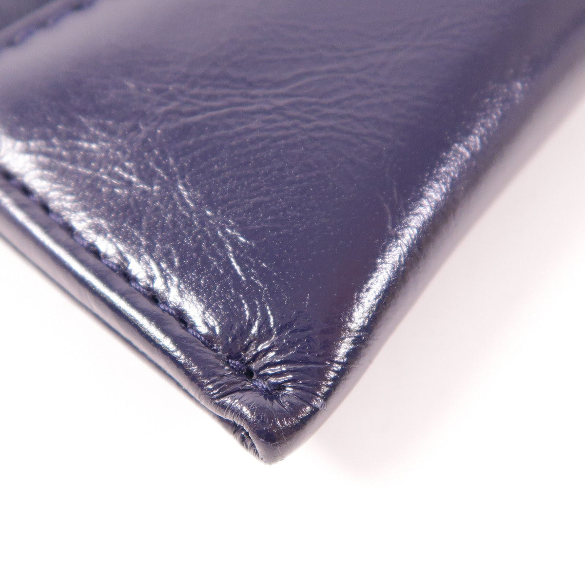 6033 - CHANEL Crinkled leather long zipper wallet Navy Blue