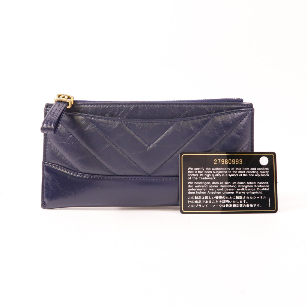 6033 - CHANEL Crinkled leather long zipper wallet Navy Blue