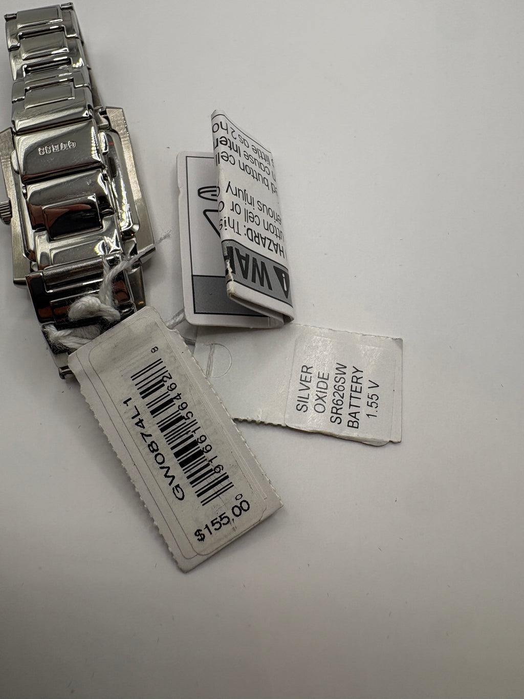 Guess GW0874L1 Silver Crystal Bezel Rectangle Watch NWT