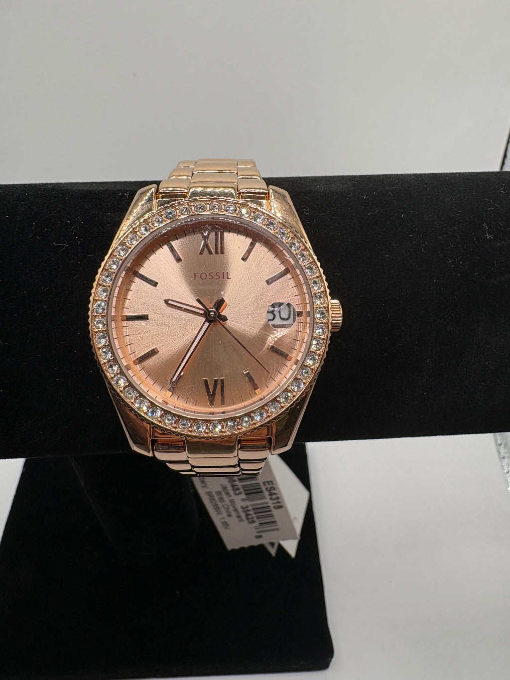 Fossil Scarlette ES4318 Rose Gold Crystal Bezel Womens Watch