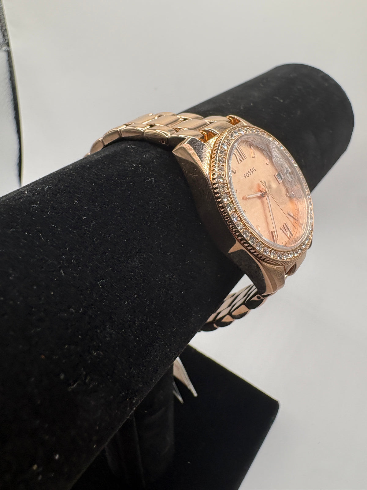 Fossil Scarlette ES4318 Rose Gold Crystal Bezel Womens Watch