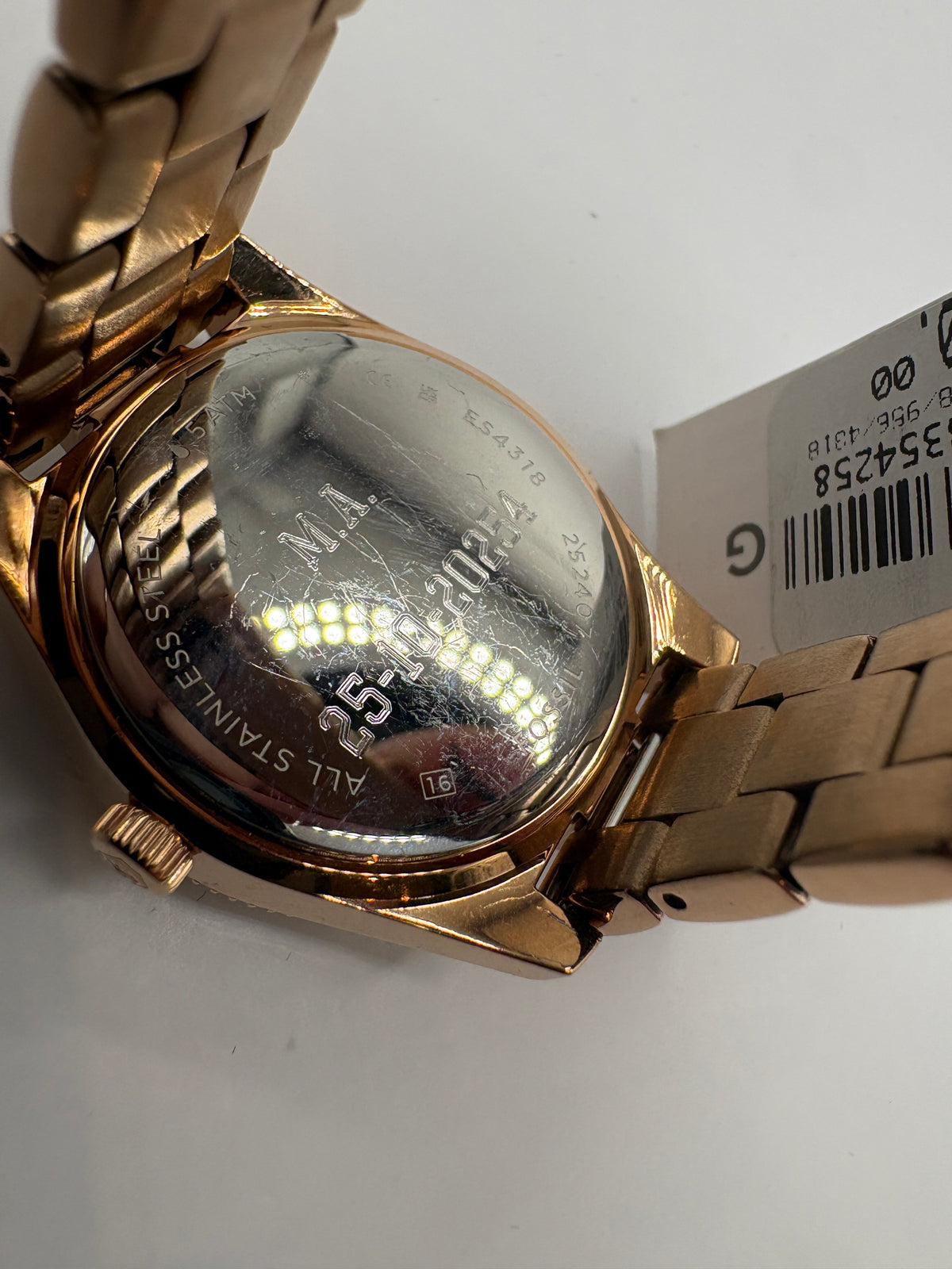 Fossil Scarlette ES4318 Rose Gold Crystal Bezel Womens Watch