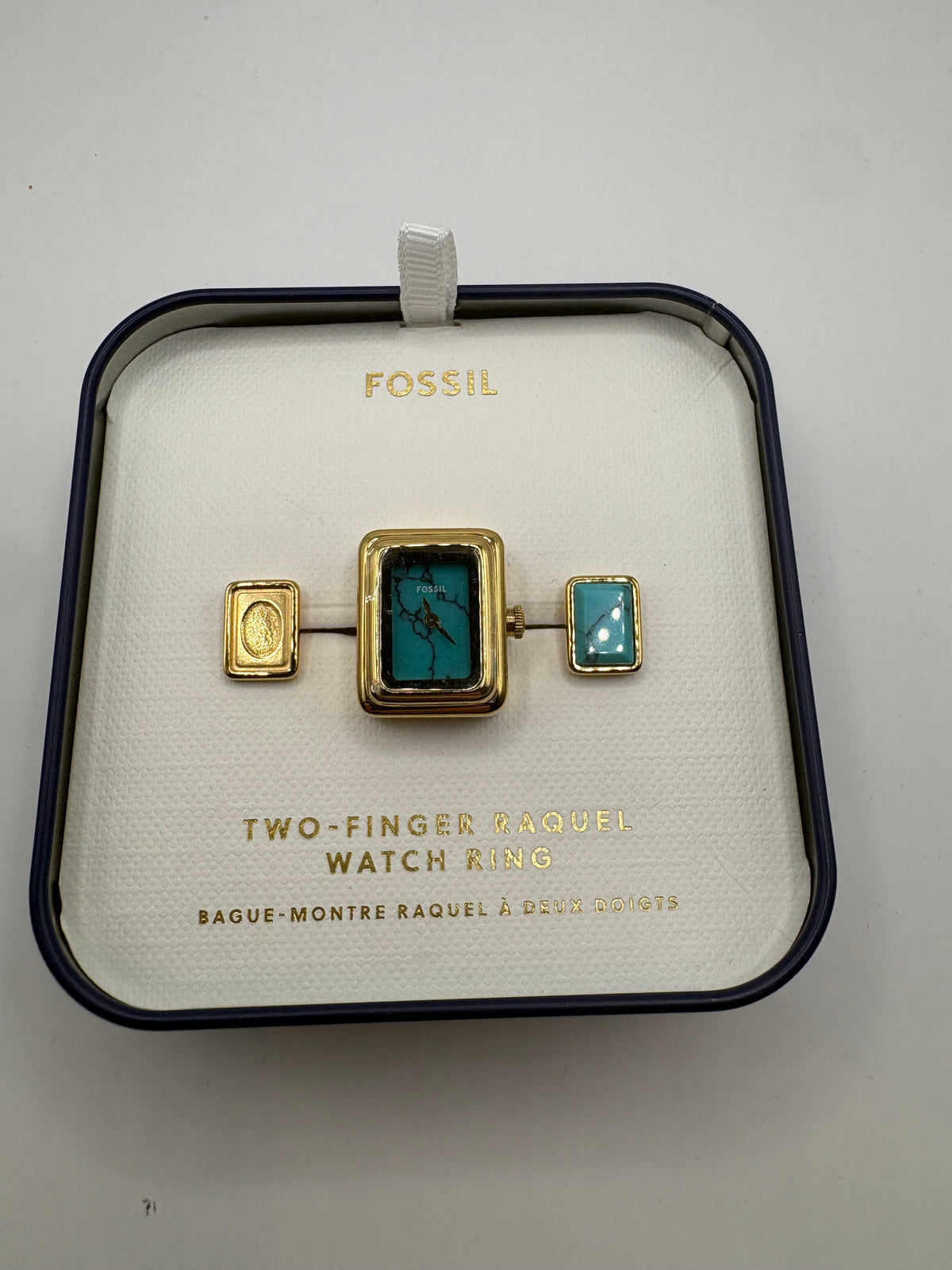 Fossil Raquel Watch Ring Turquoise Gold-Tone Two-Finger ES5432 - Missing Stone