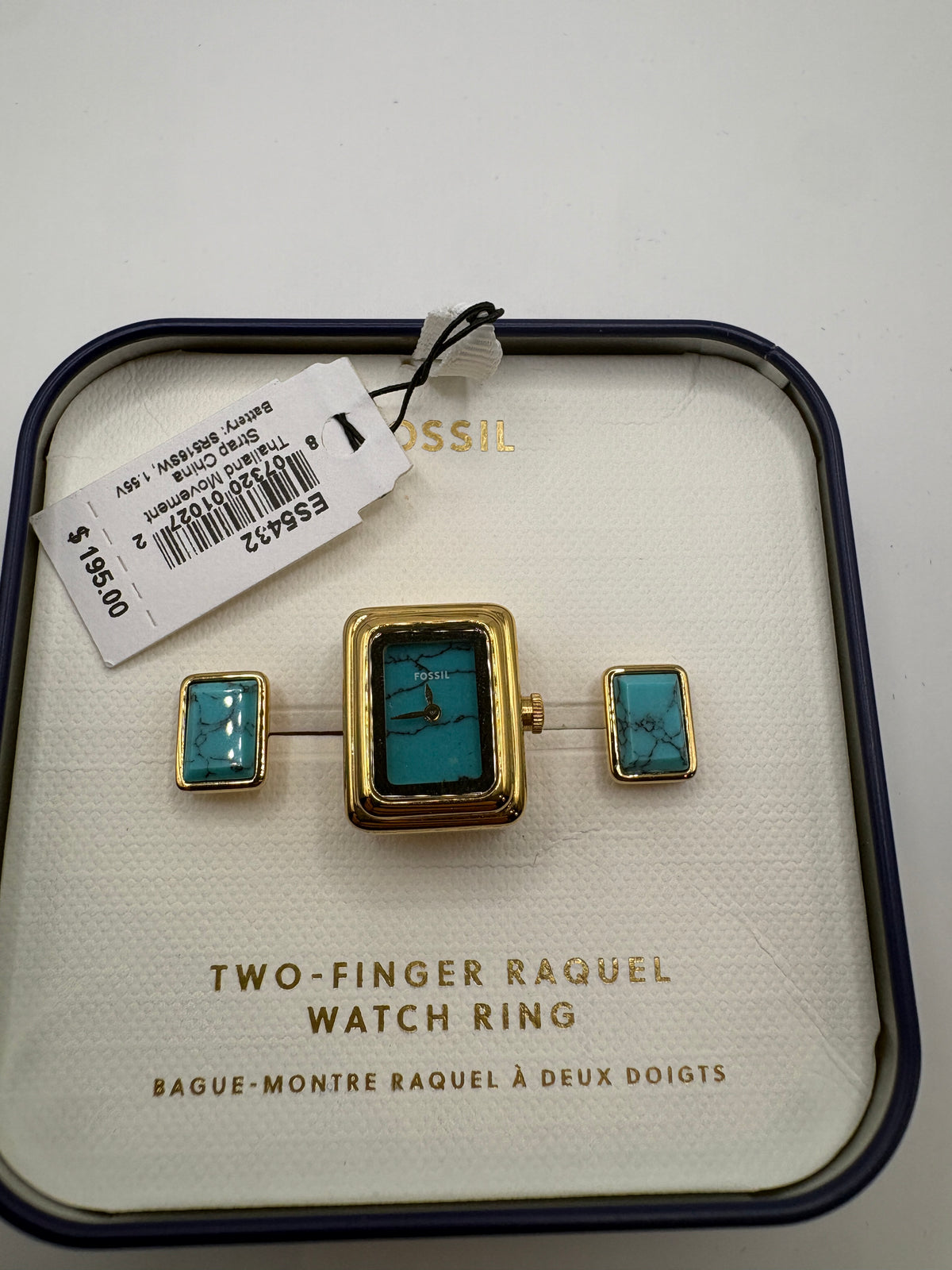 Fossil Two-Finger Raquel Watch Ring Turquoise Gold Tone ES5432 - New