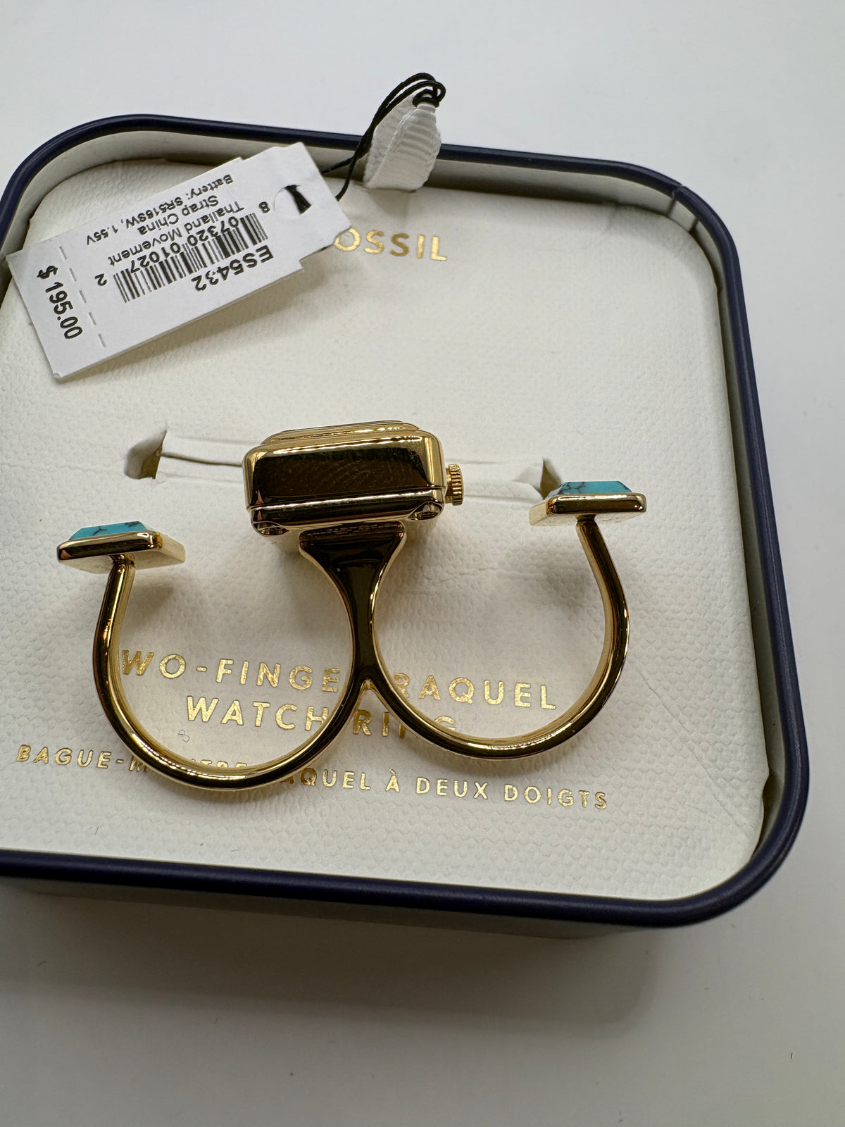 Fossil Two-Finger Raquel Watch Ring Turquoise Gold Tone ES5432 - New