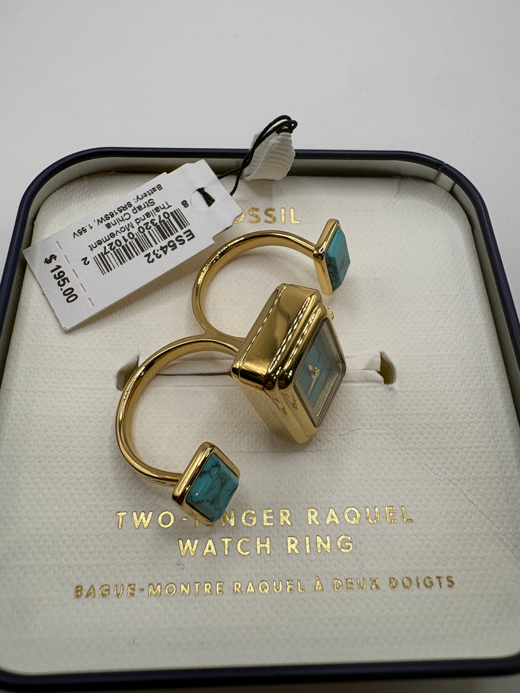 Fossil Two-Finger Raquel Watch Ring Turquoise Gold Tone ES5432 - New