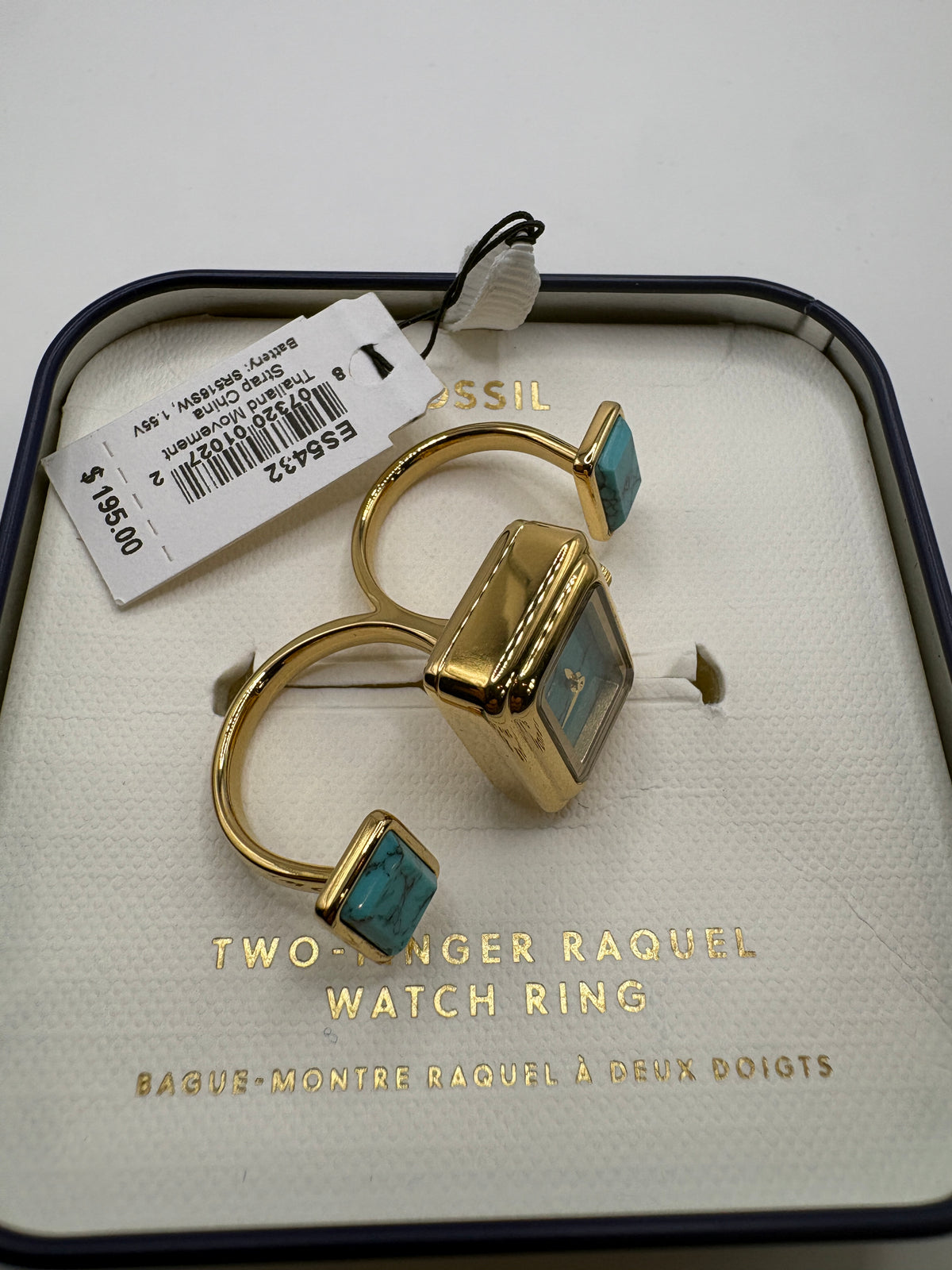 Fossil Two-Finger Raquel Watch Ring Turquoise Gold Tone ES5432 - New