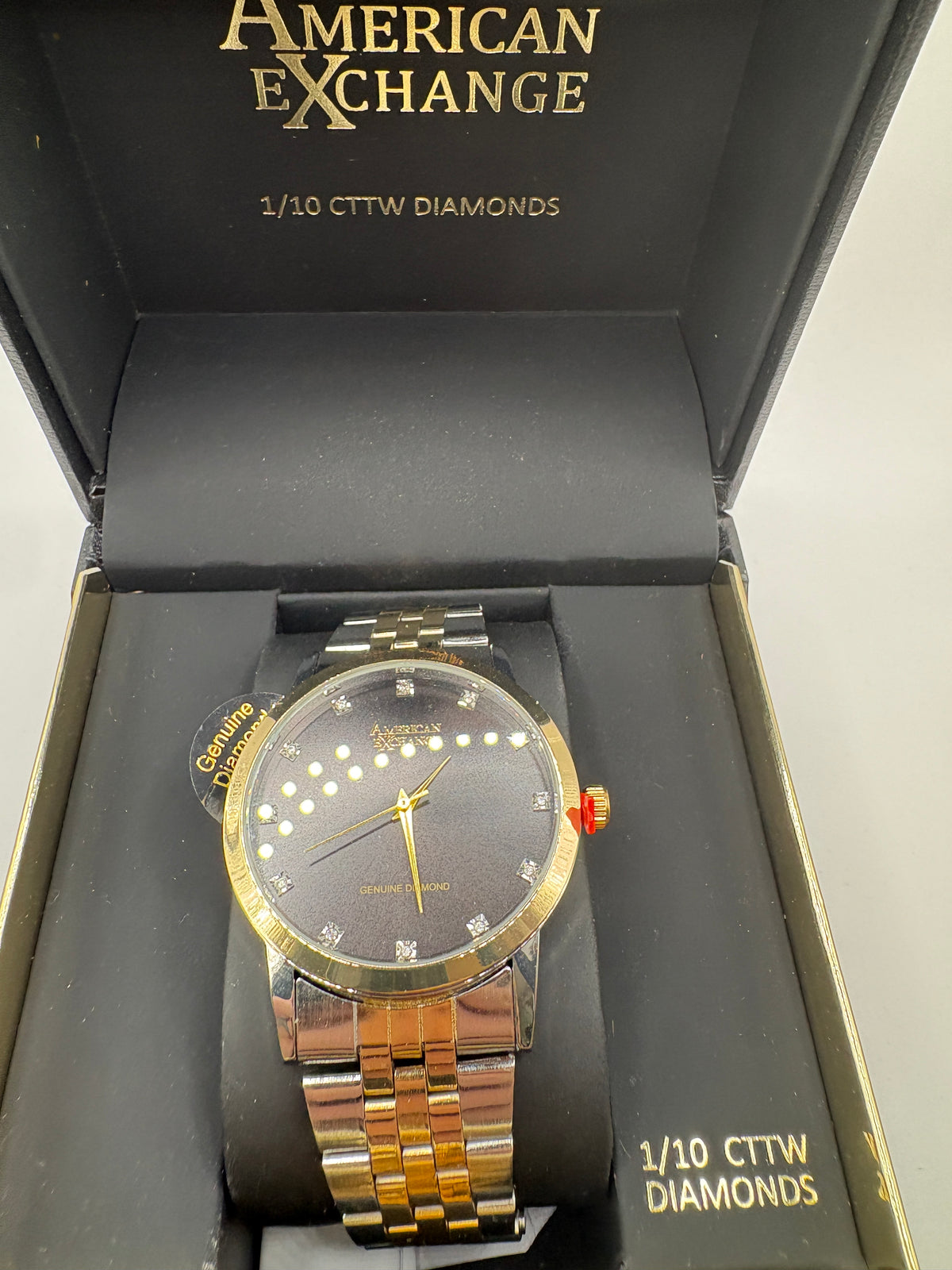 American Exchange Genuine Diamond Collection Black Dial Two-tone Watch