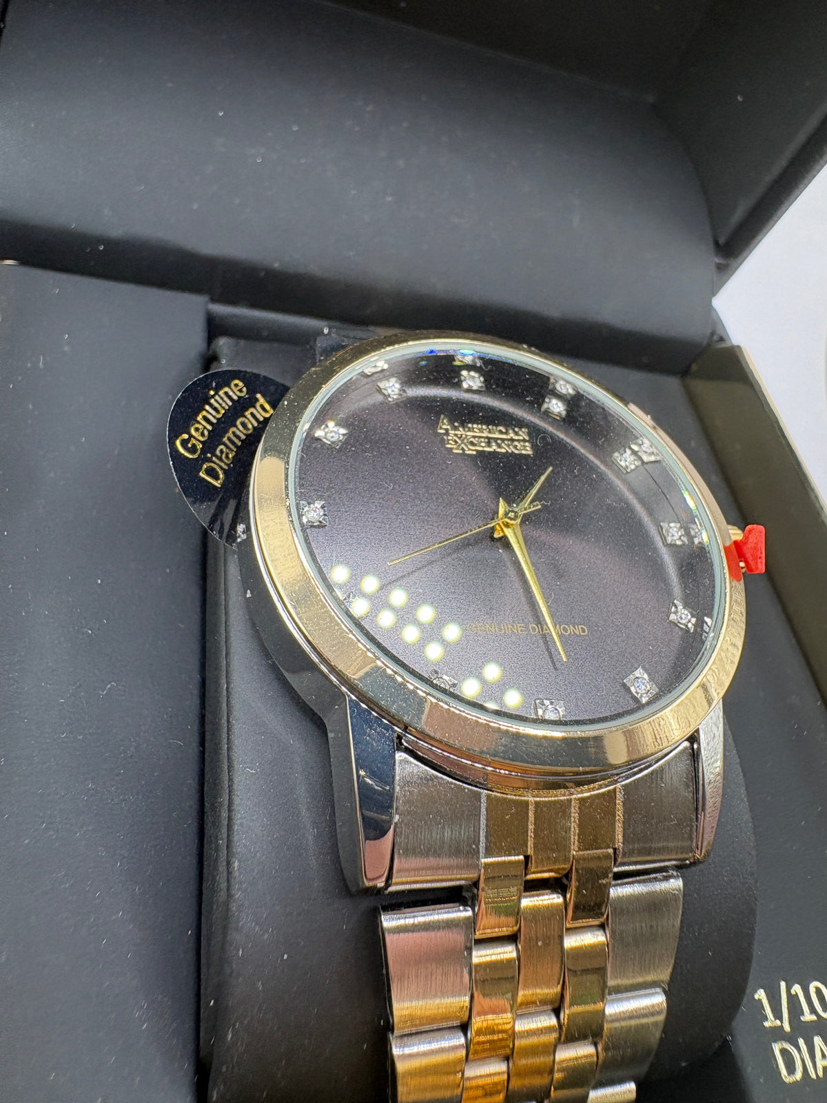 American Exchange Genuine Diamond Collection Black Dial Two-tone Watch