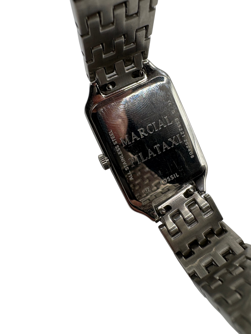 Fossil Rectangle Dress Watch Womens Silver Roman Numeral Date Window