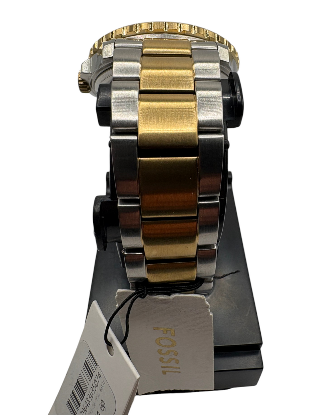 Fossil FB-01 Dive Watch Mens Black Gold Two-Tone Rotating Bezel 100M