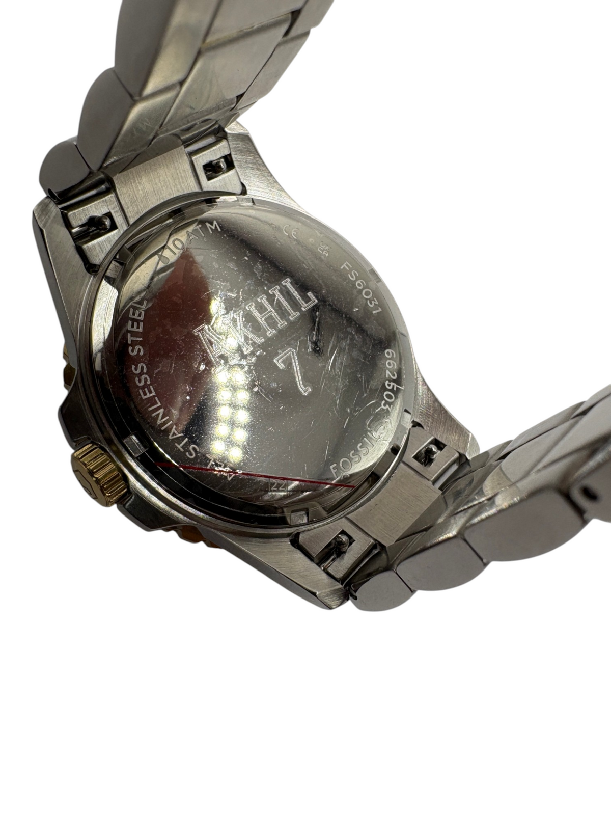 Fossil FB-01 Dive Watch Mens Black Gold Two-Tone Rotating Bezel 100M