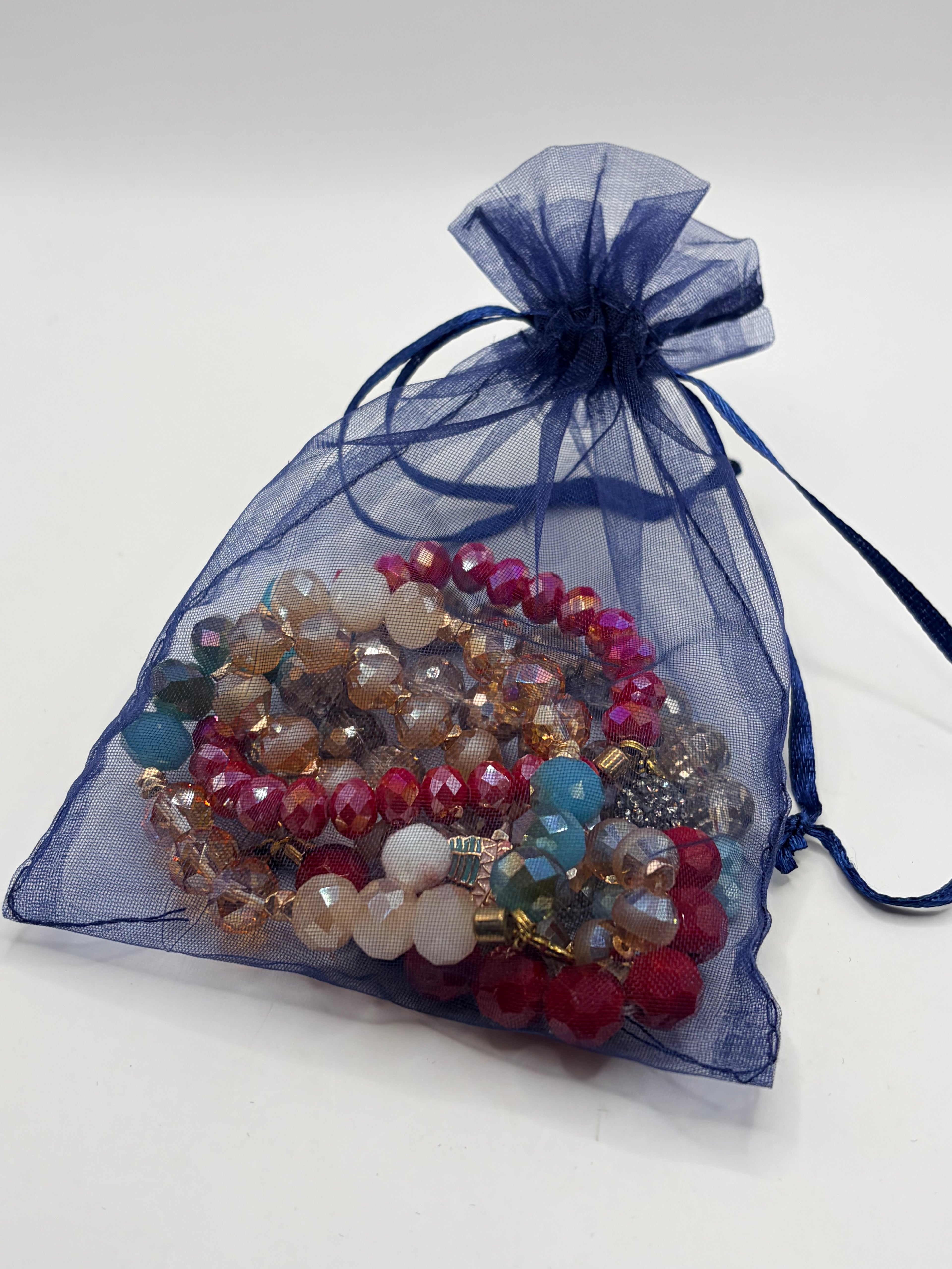 Unknown Beaded Stretch Bracelet Lot Of 5 Crystal Charm Set Multicolor