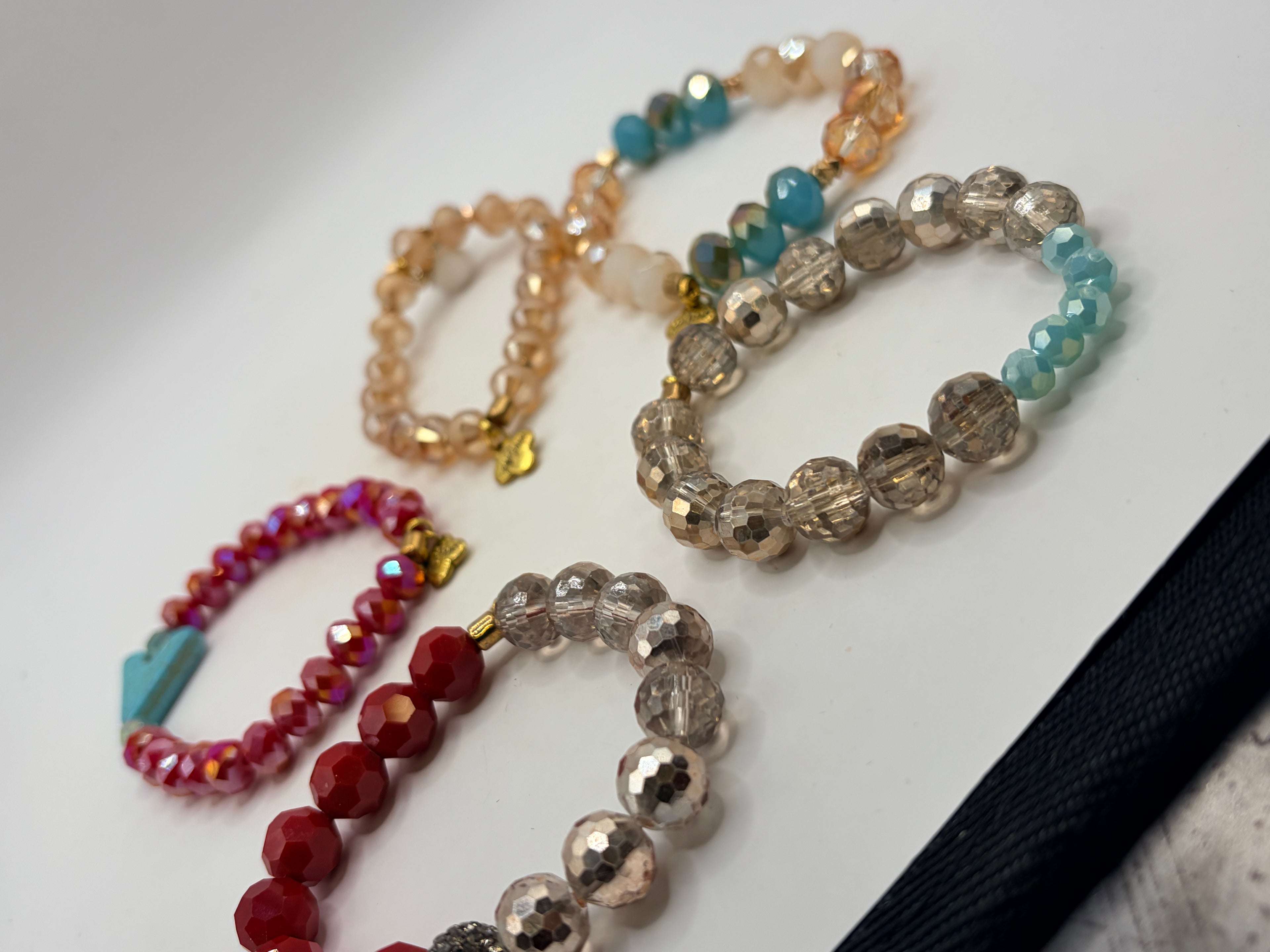 Unknown Beaded Stretch Bracelet Lot Of 5 Crystal Charm Set Multicolor