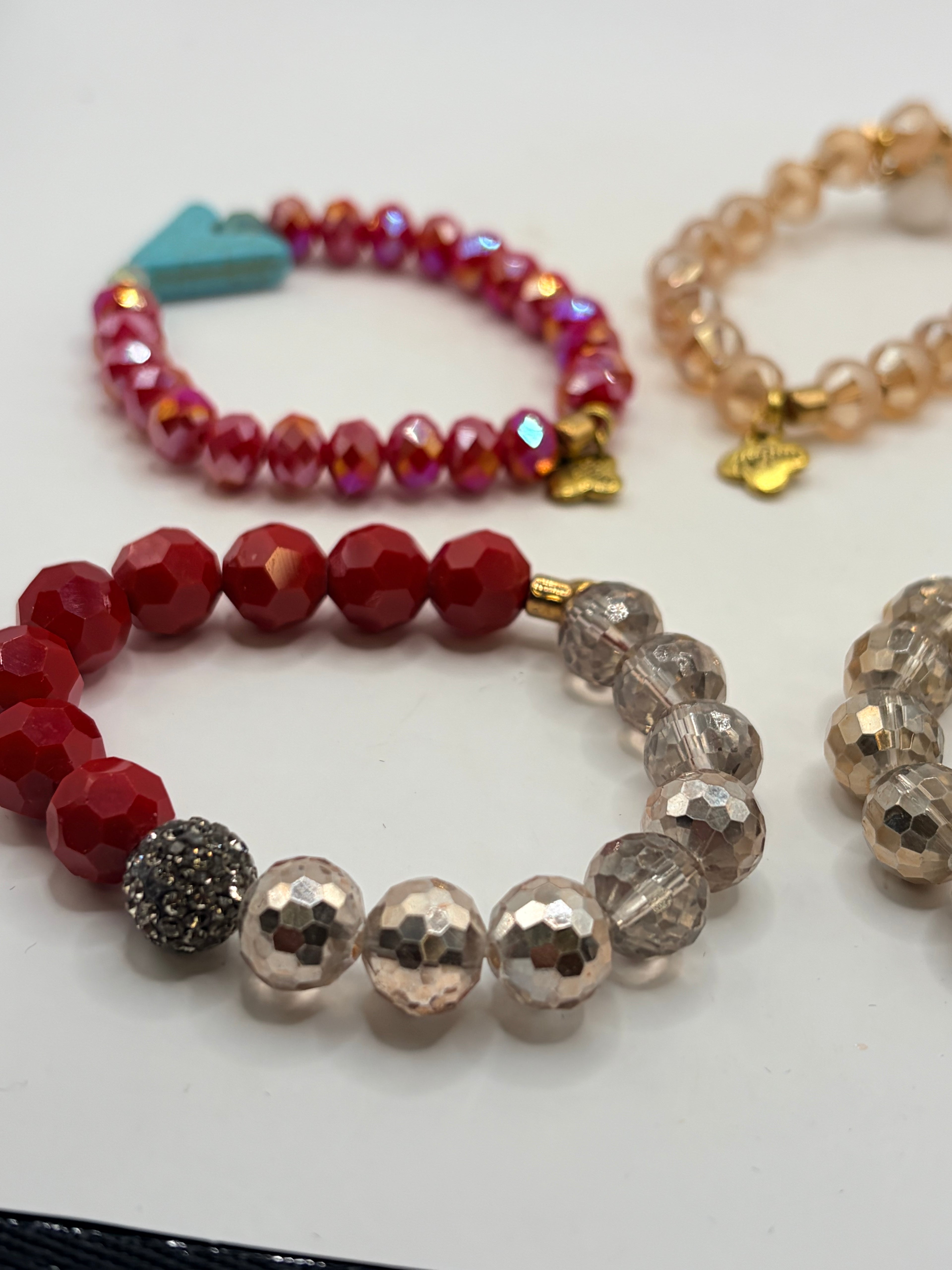 Unknown Beaded Stretch Bracelet Lot Of 5 Crystal Charm Set Multicolor