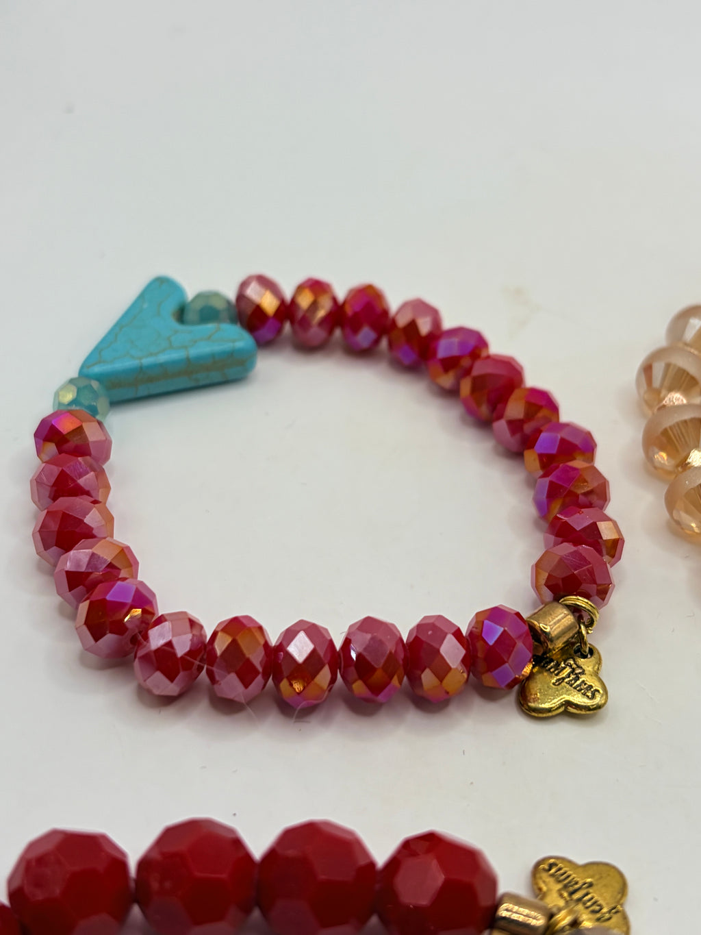 Unknown Beaded Stretch Bracelet Lot Of 5 Crystal Charm Set Multicolor