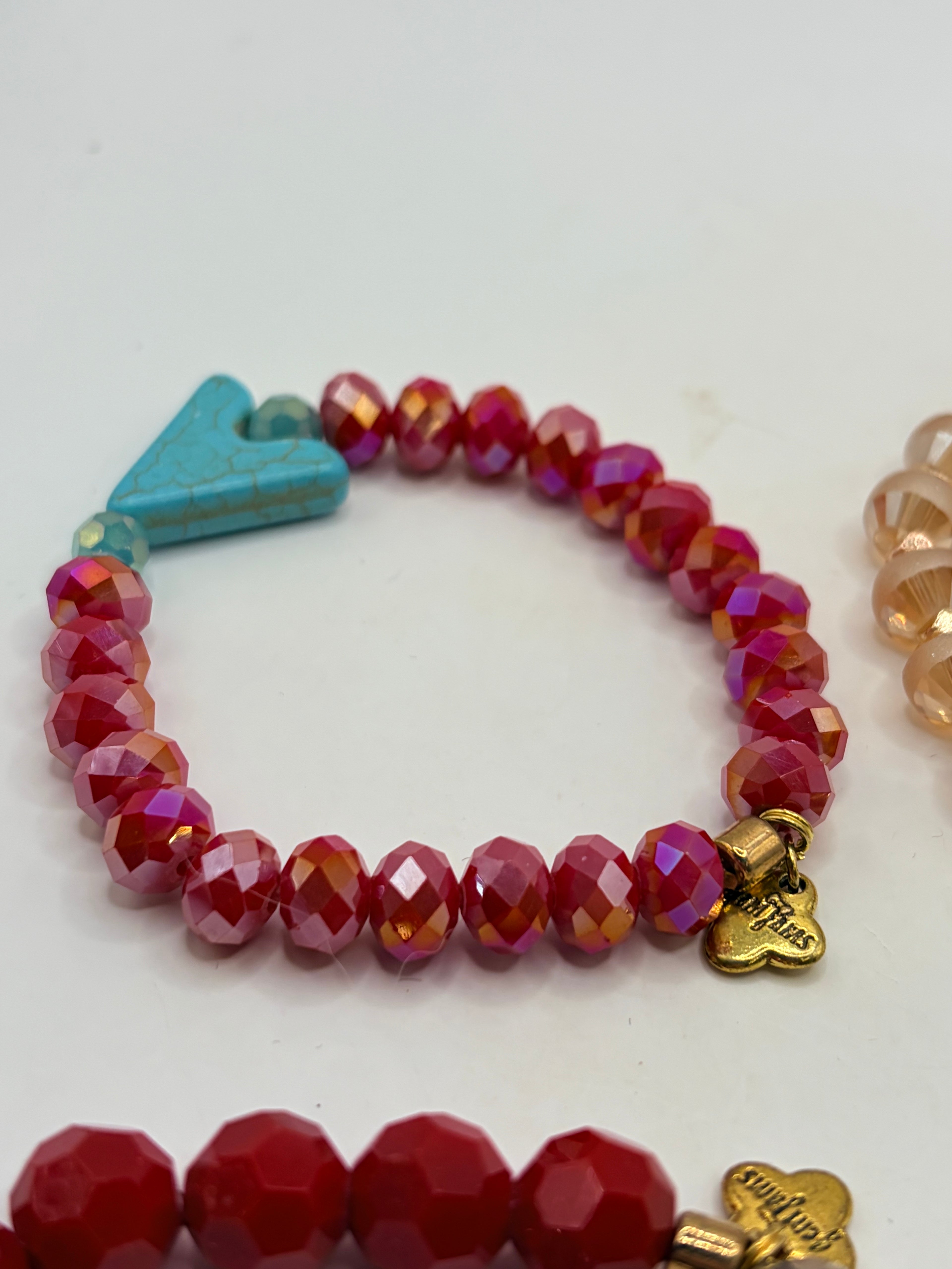 Unknown Beaded Stretch Bracelet Lot Of 5 Crystal Charm Set Multicolor