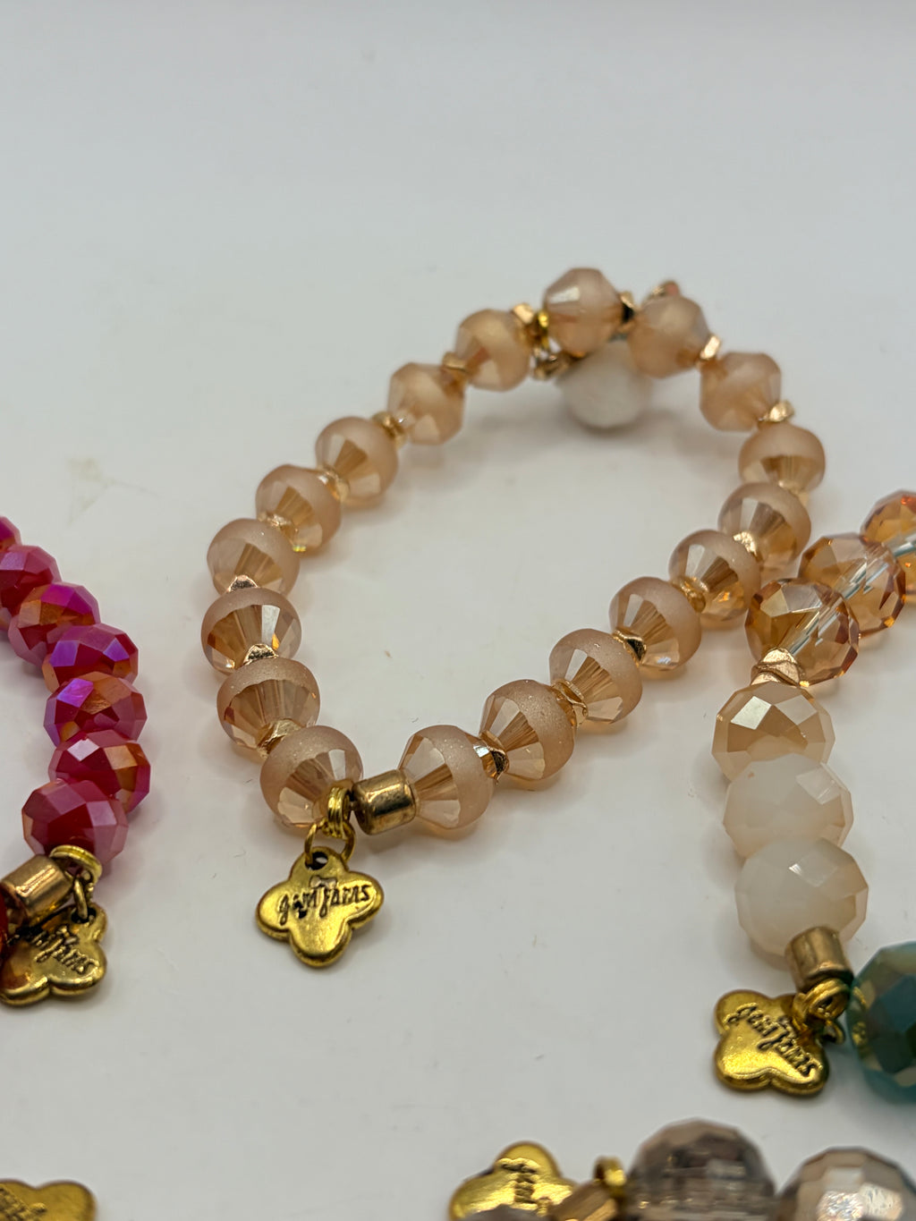 Unknown Beaded Stretch Bracelet Lot Of 5 Crystal Charm Set Multicolor