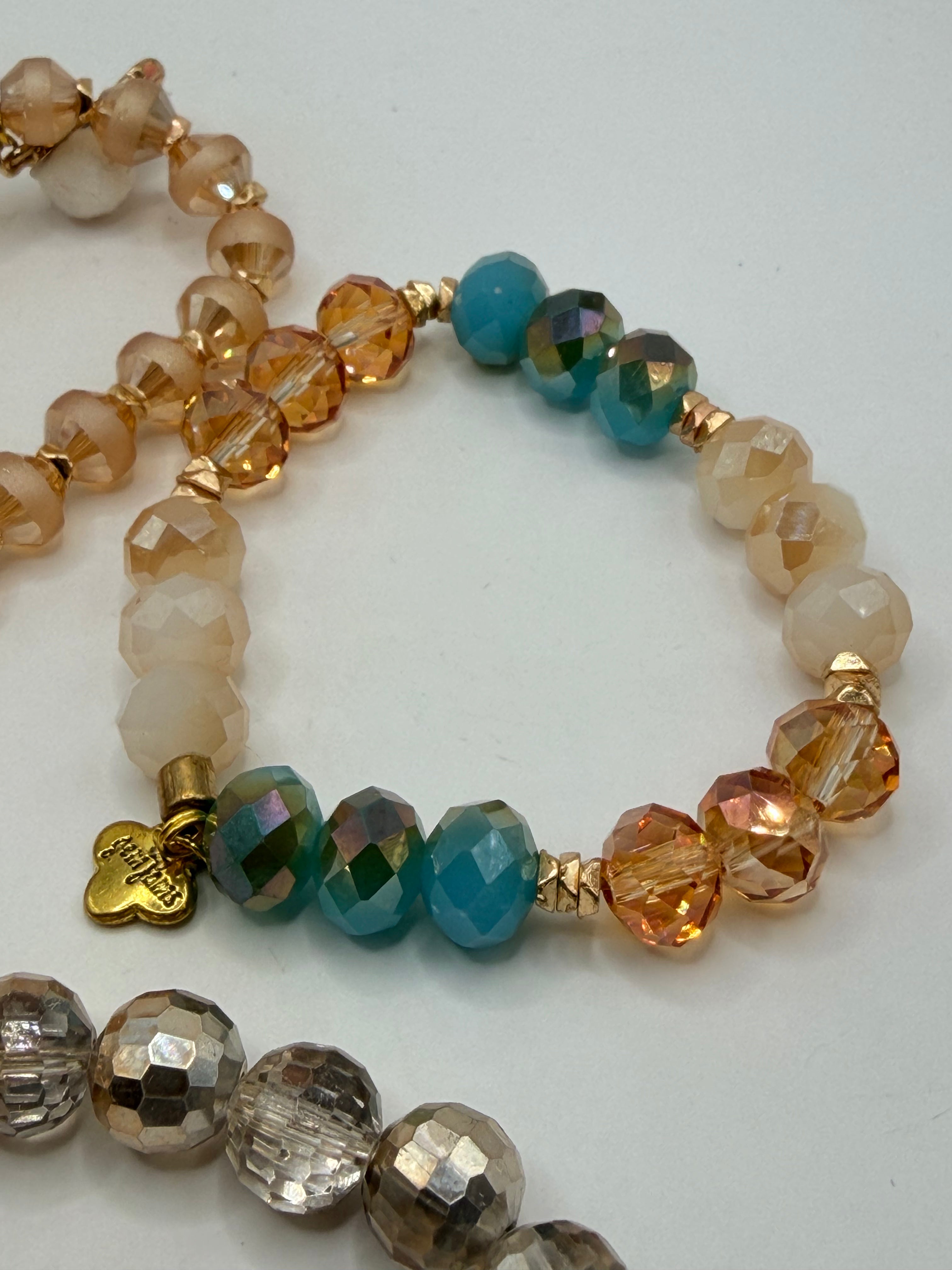 Unknown Beaded Stretch Bracelet Lot Of 5 Crystal Charm Set Multicolor