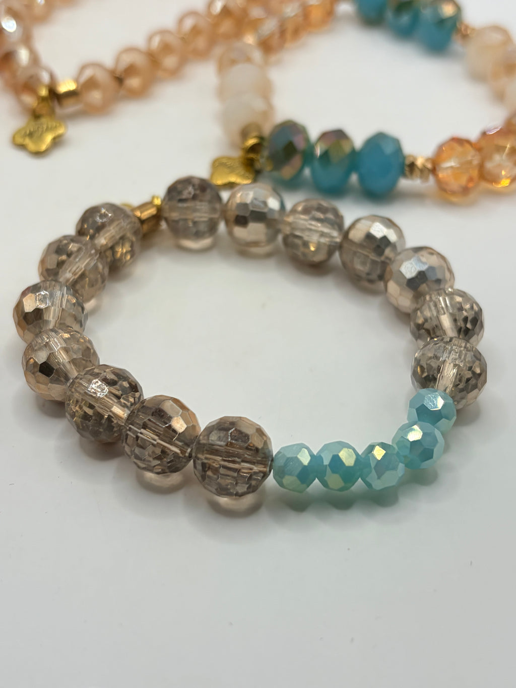 Unknown Beaded Stretch Bracelet Lot Of 5 Crystal Charm Set Multicolor