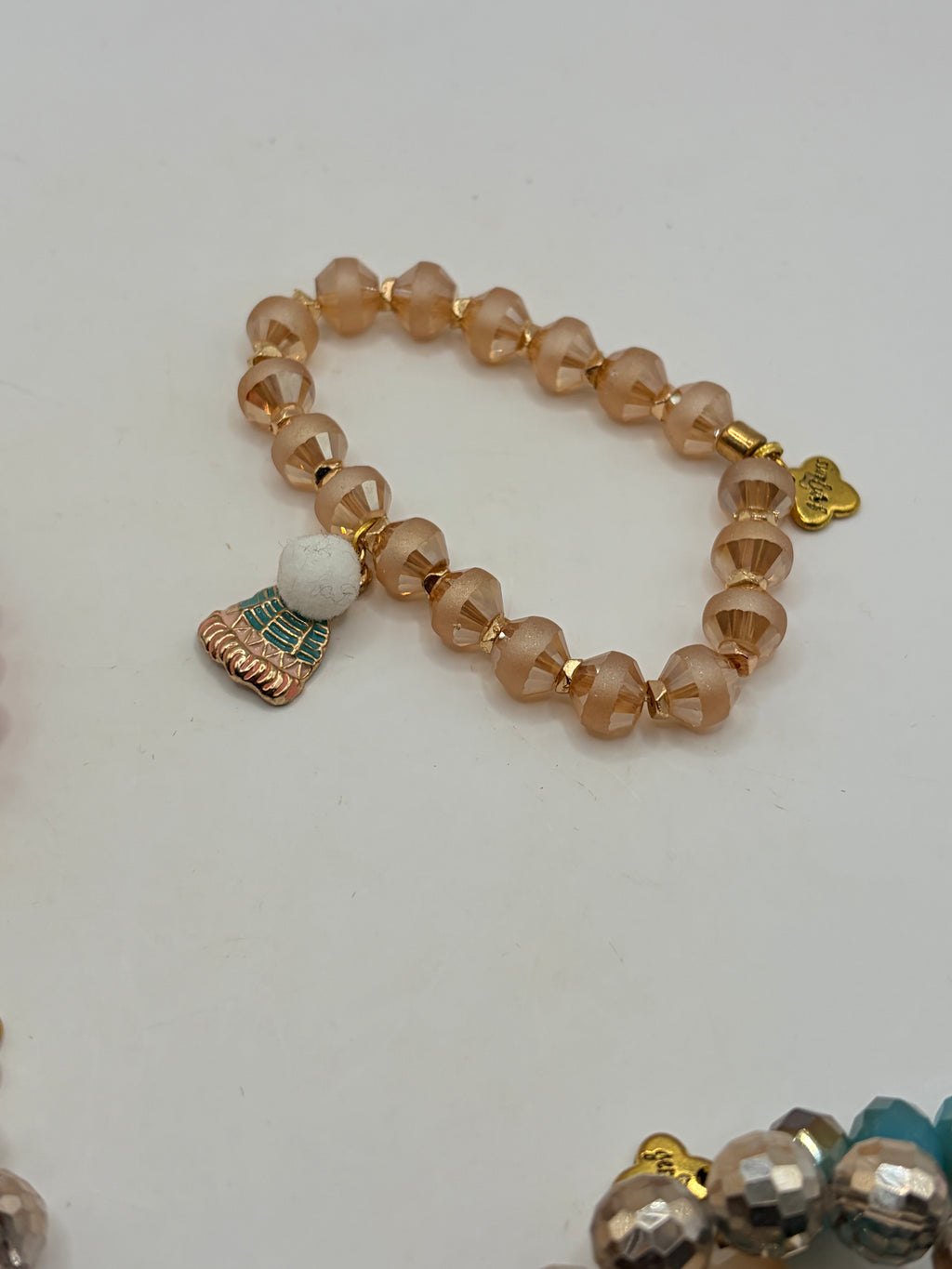 Unknown Beaded Stretch Bracelet Lot Of 5 Crystal Charm Set Multicolor