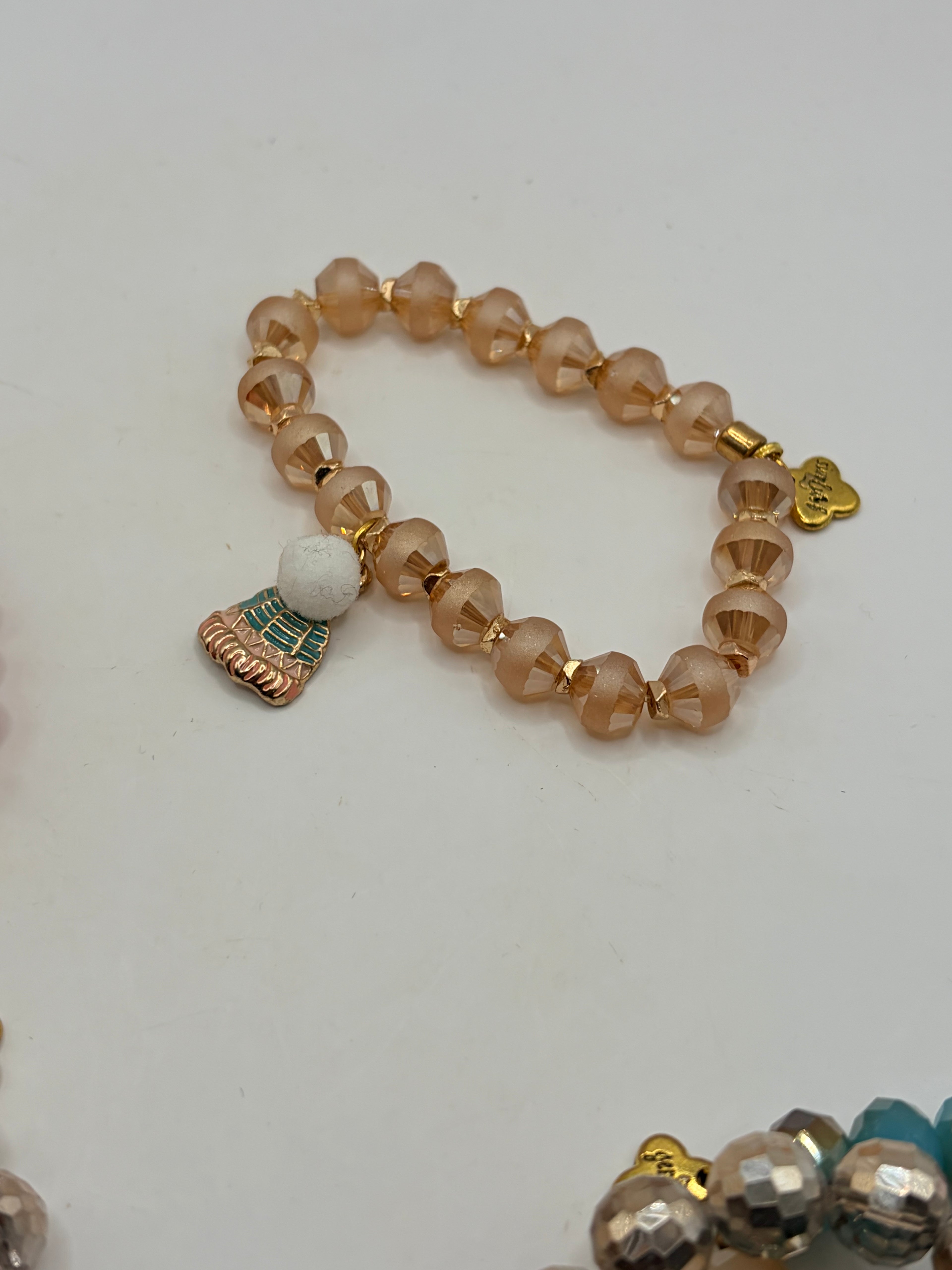 Unknown Beaded Stretch Bracelet Lot Of 5 Crystal Charm Set Multicolor
