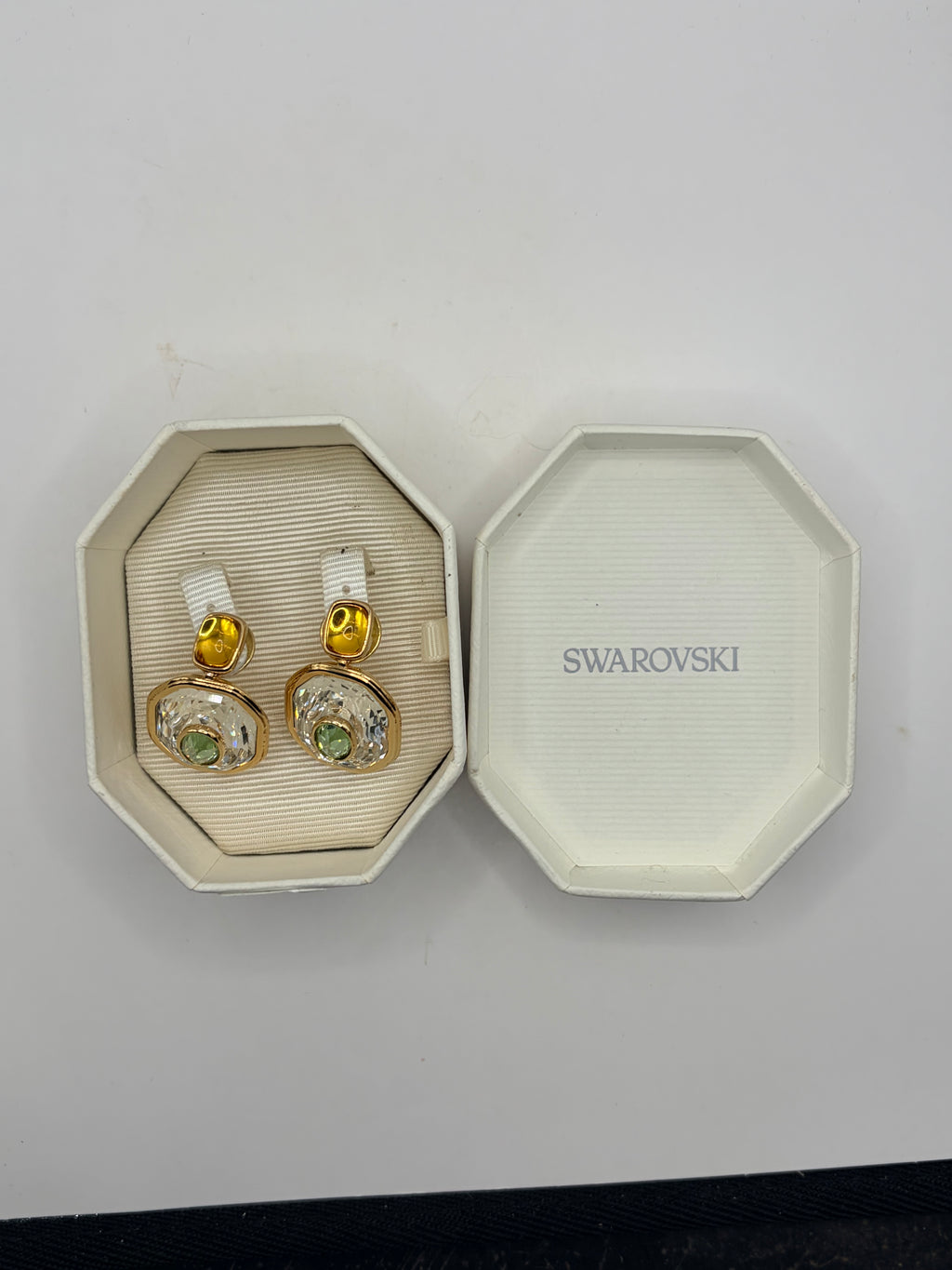 Swarovski Chroma Gold-Tone Plated Octagon Cut Drop Earrings Box Women's
