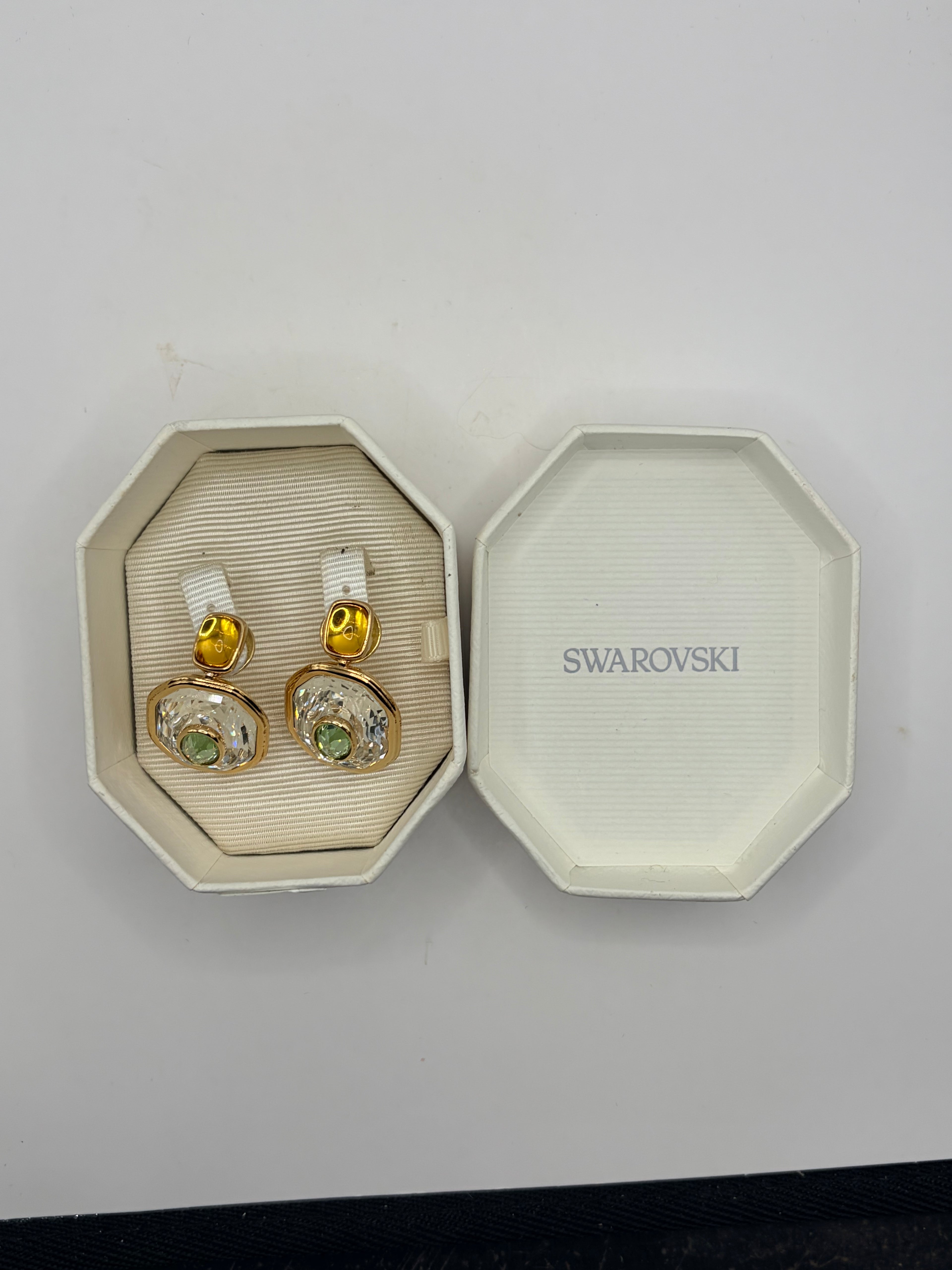 Swarovski Chroma Gold-Tone Plated Octagon Cut Drop Earrings Box Women's