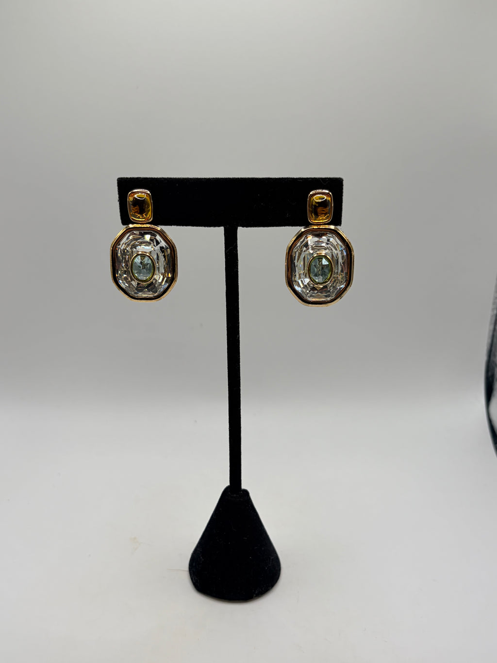 Swarovski Chroma Gold-Tone Plated Octagon Cut Drop Earrings Box Women's
