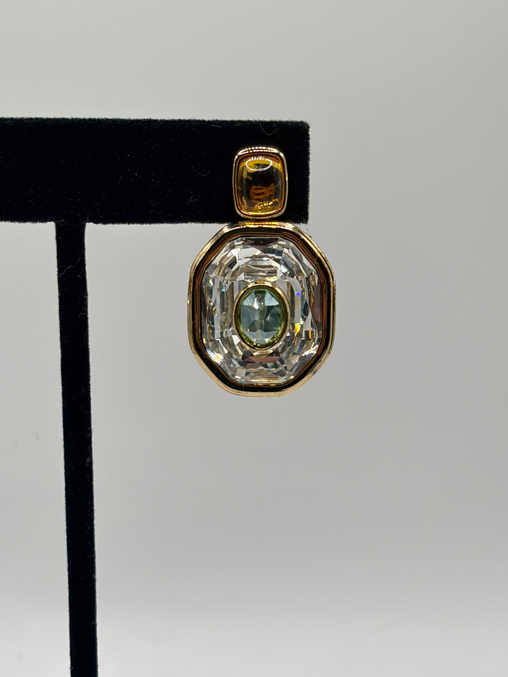 Swarovski Chroma Gold-Tone Plated Octagon Cut Drop Earrings Box Women's