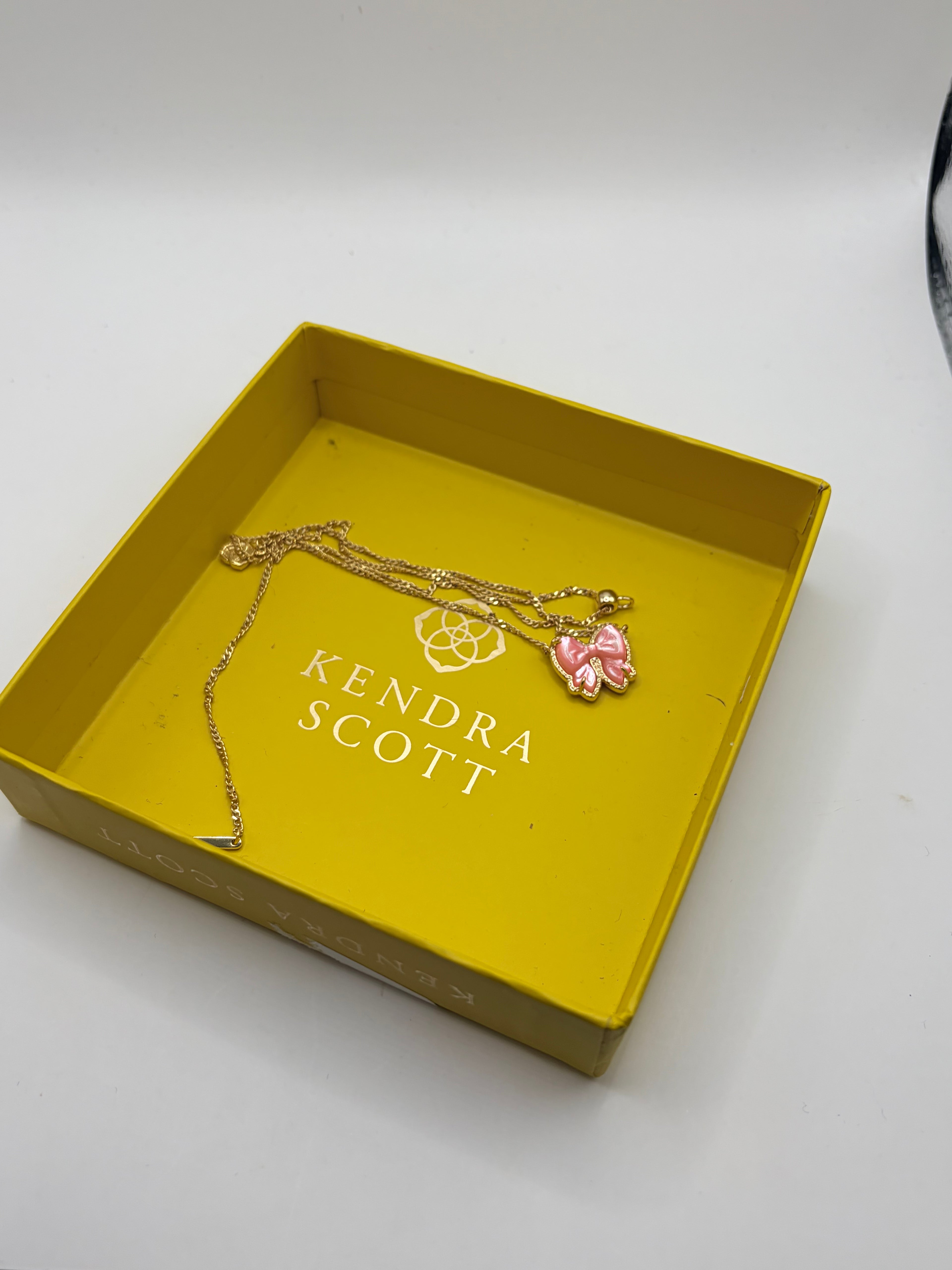 Kendra Scott Haley Bow Gold Short Pendant Necklace Pink Gold Necklace Women's
