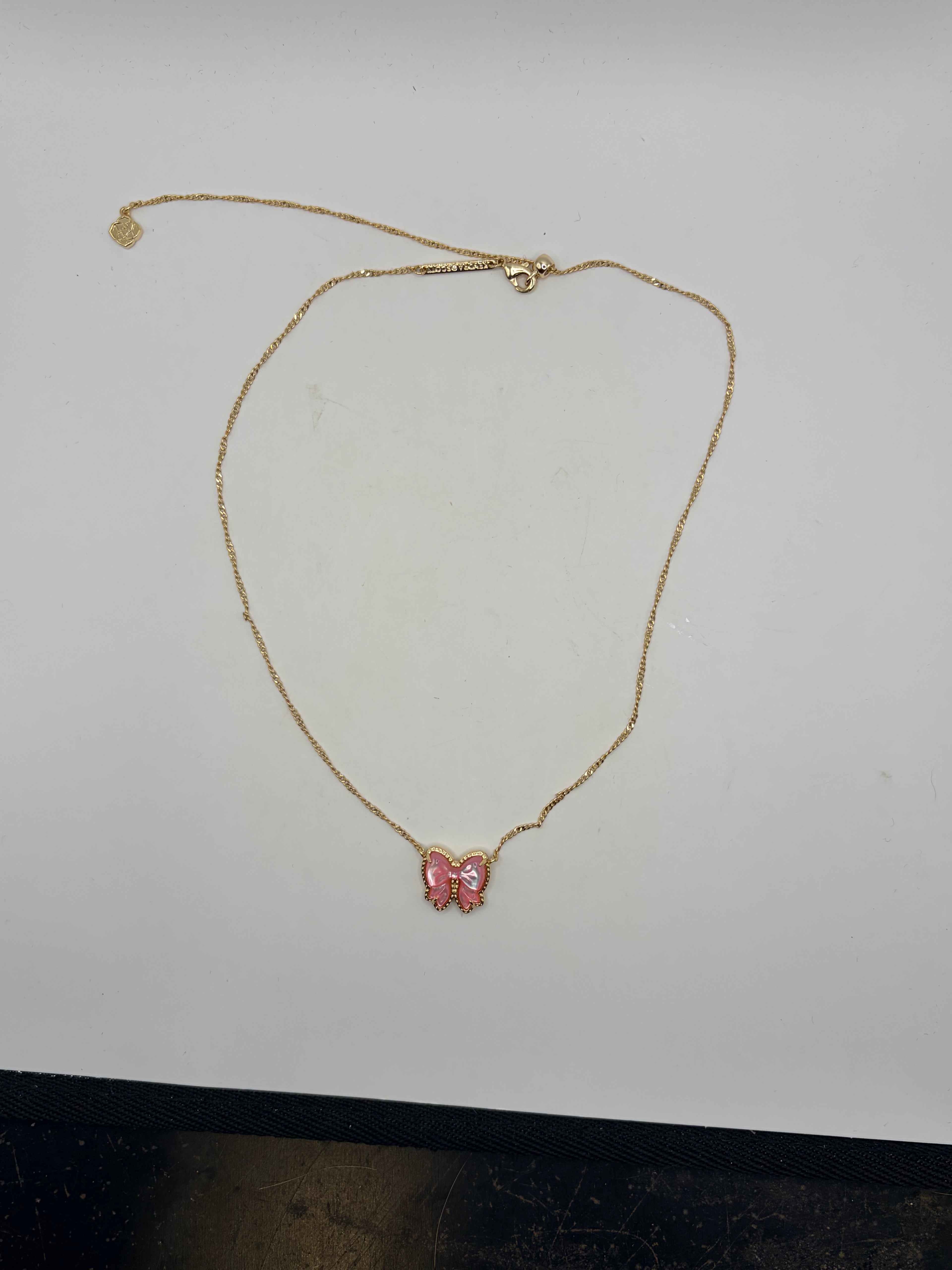 Kendra Scott Haley Bow Gold Short Pendant Necklace Pink Gold Necklace Women's